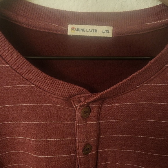 Marine Layer Red Double Knit Henley Striped Longsleeve Shirt Mens L / XL - Picture 2 of 7